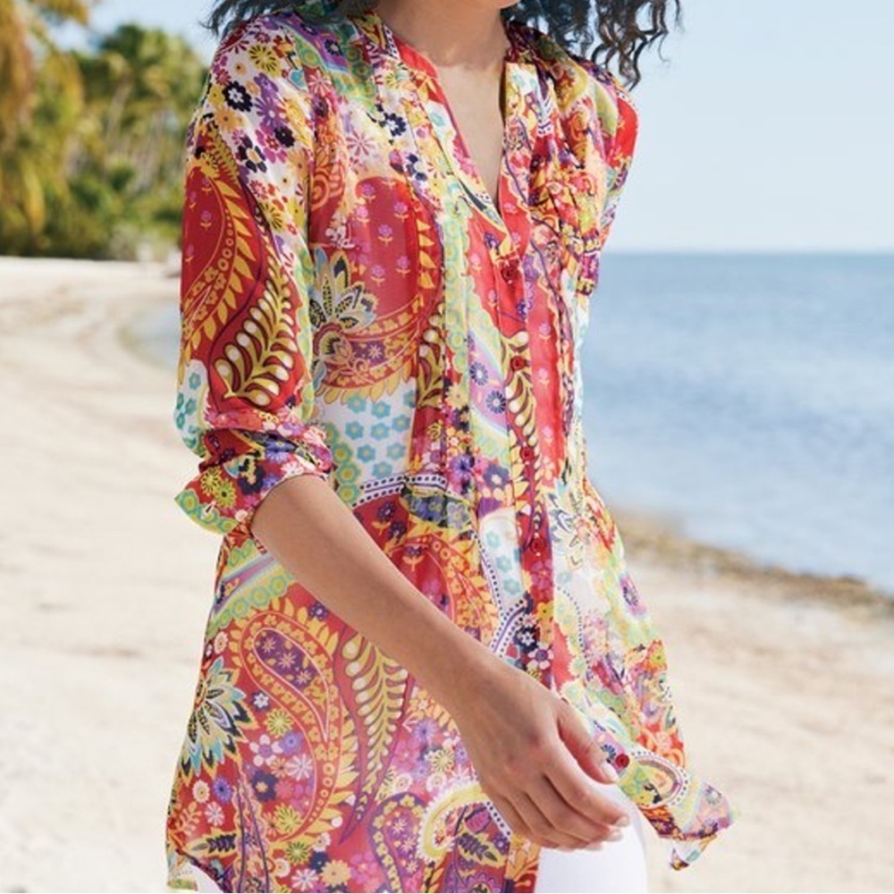 Soft Surroundings Women’s Colorful Sheer Blouse size XS